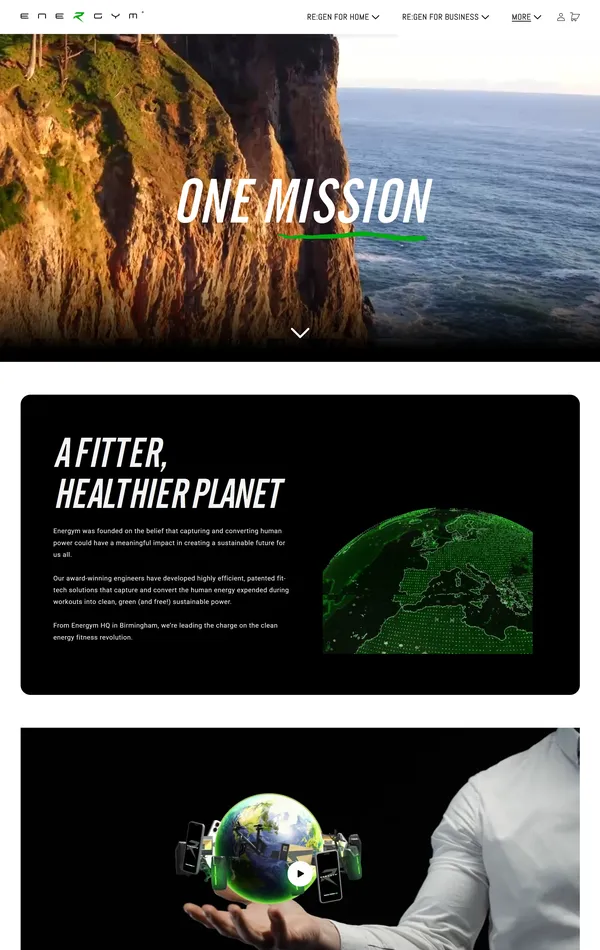 Страница о компании Energym, тематика — Здоровье и фитнес, цвета — Белый, Черный, Серый, стиль — Корпоративный, типографика — Без засечек