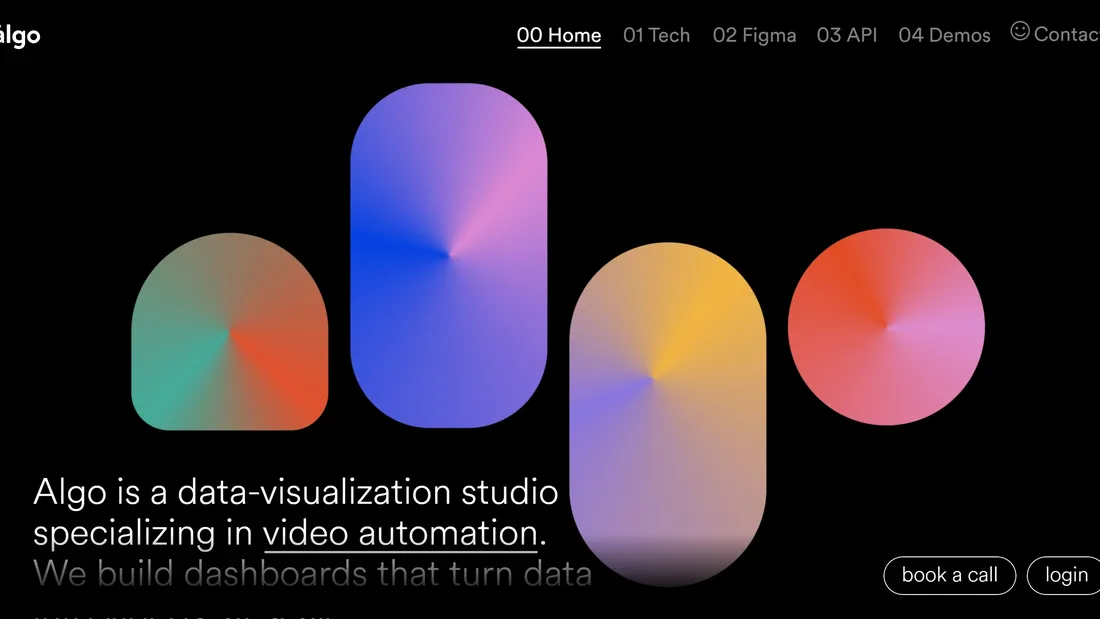 Секция «Первый экран» с сайта https://algo.tv/, тематика — Дизайн, цвета — Черный, Серый, стиль — Корпоративный, Полигональный, типографика — Без засечек