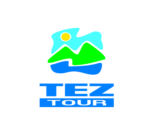 Комбинированный логотип TEZ TOUR, тематика — Путешествия и туризм, цвета — Белый, Синий, Зеленый