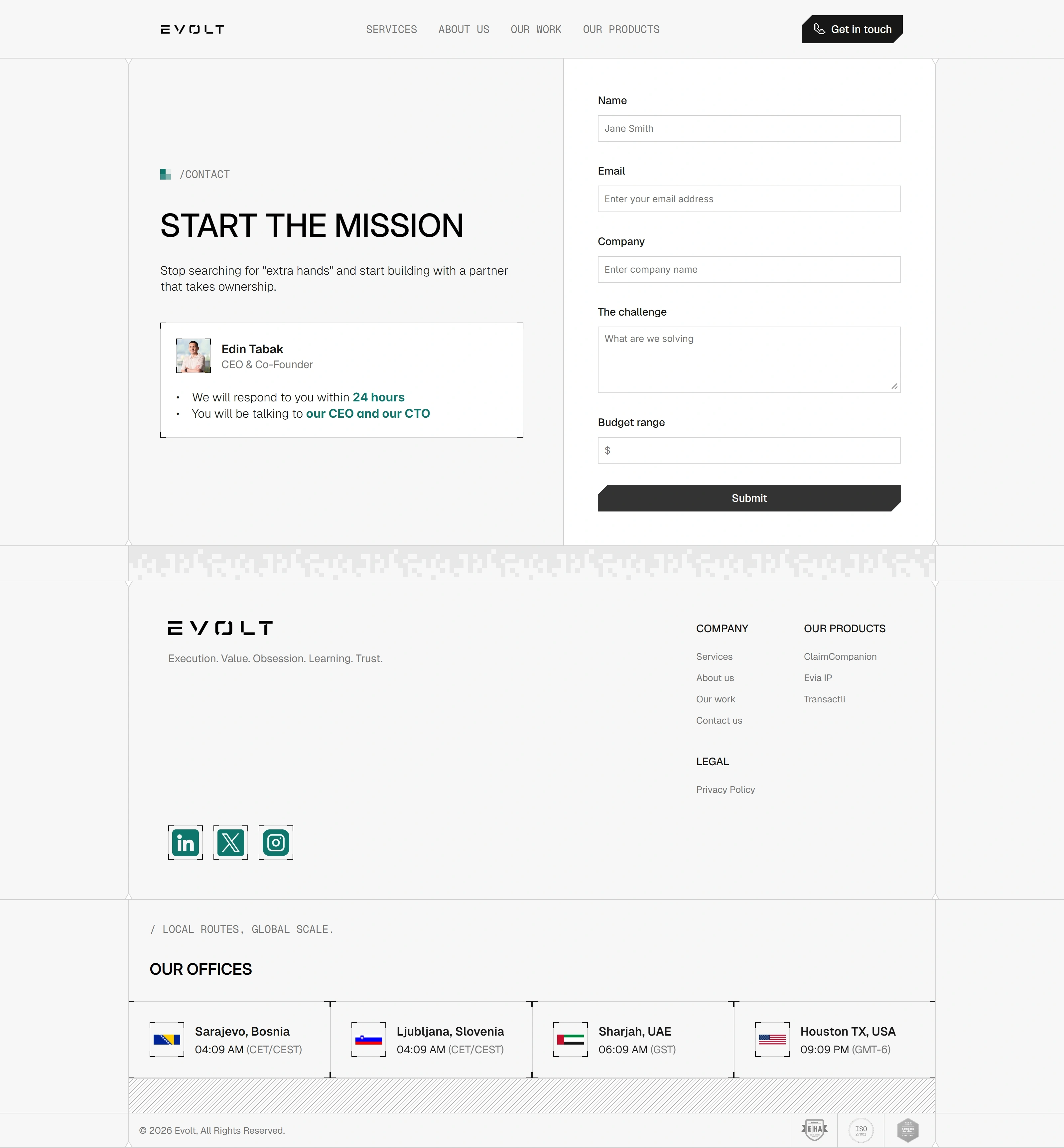 Evolt Контакты Evolt, тематика — IT и программное обеспечение, цвета — Белый, стиль — Корпоративный, Минимализм, типографика — Без засечек