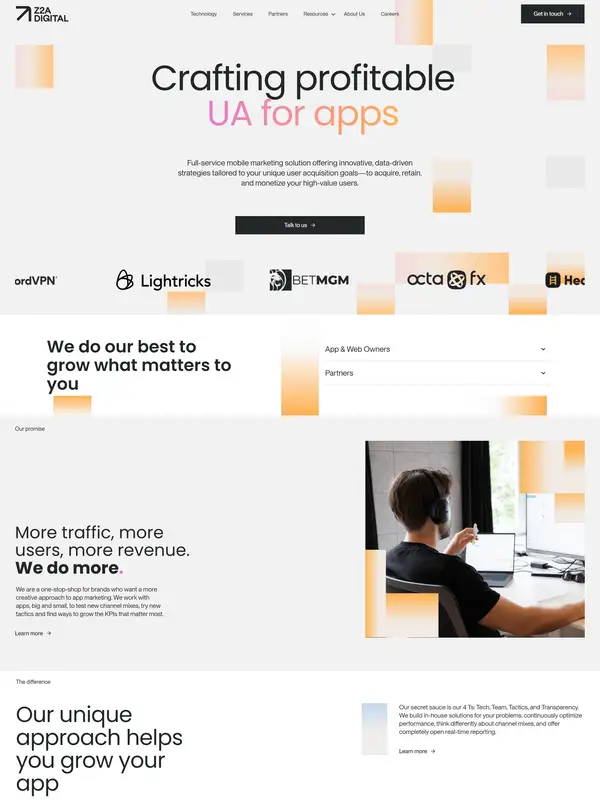 Главная Z2A Digital, тематика — Агентство , цвета — Белый, стиль — Корпоративный, Минимализм, типографика — Без засечек, Декоративные