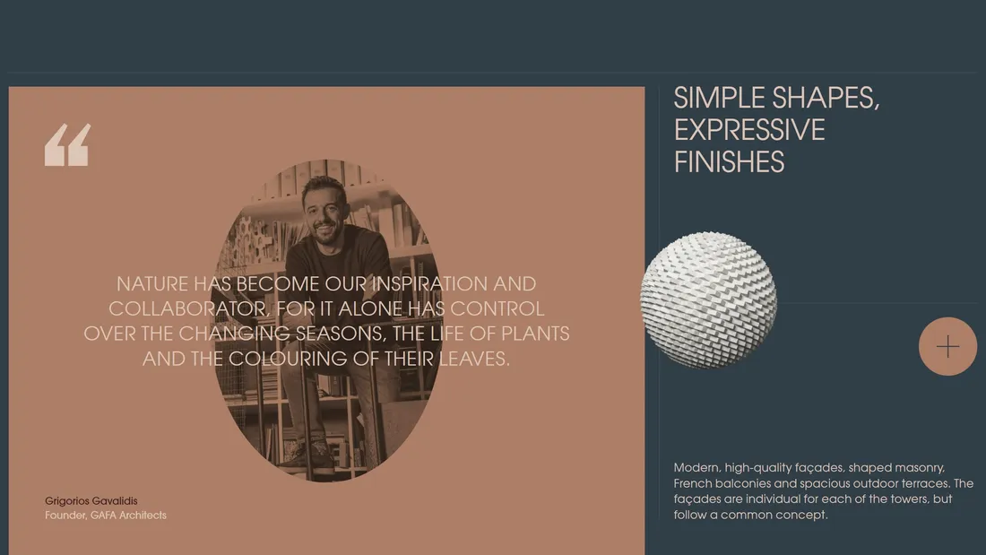 Секция «О компании» с сайта https://ever-live-here.com/en/, тематика — Недвижимость, цвета — Черный, Серый, стиль — Корпоративный, Полигональный, типографика — Без засечек