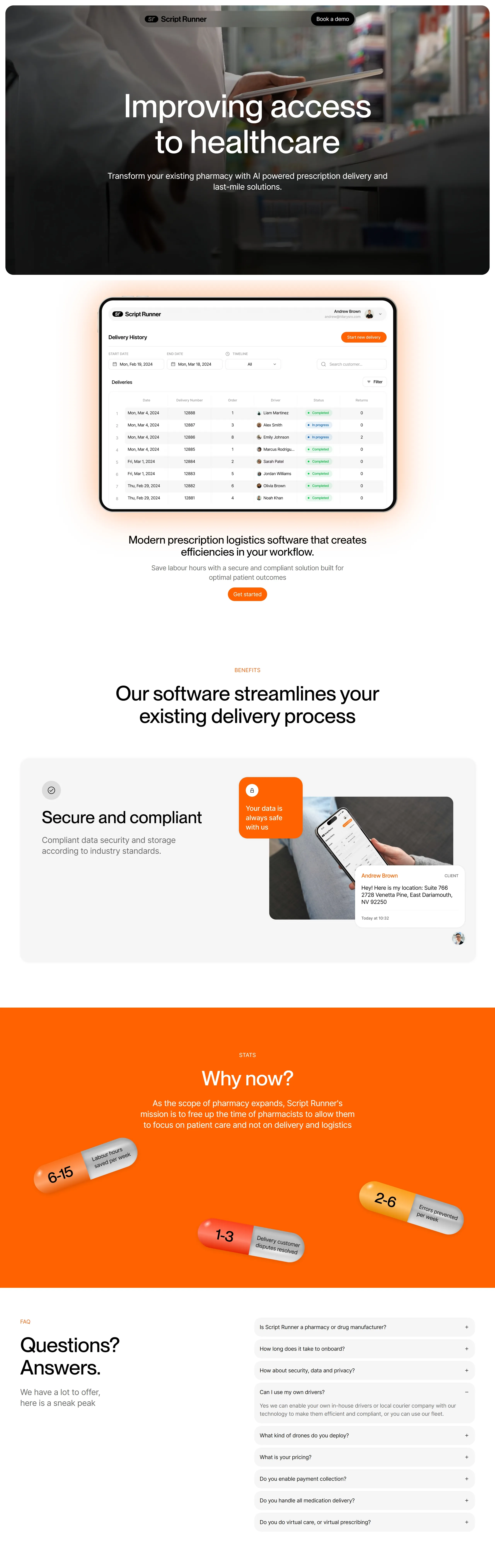 Script Runner Coming Soon Script Runner, тематика — Логистика, цвета — Белый, Черный, Оранжевый, стиль — Корпоративный, Минимализм, типографика — Без засечек