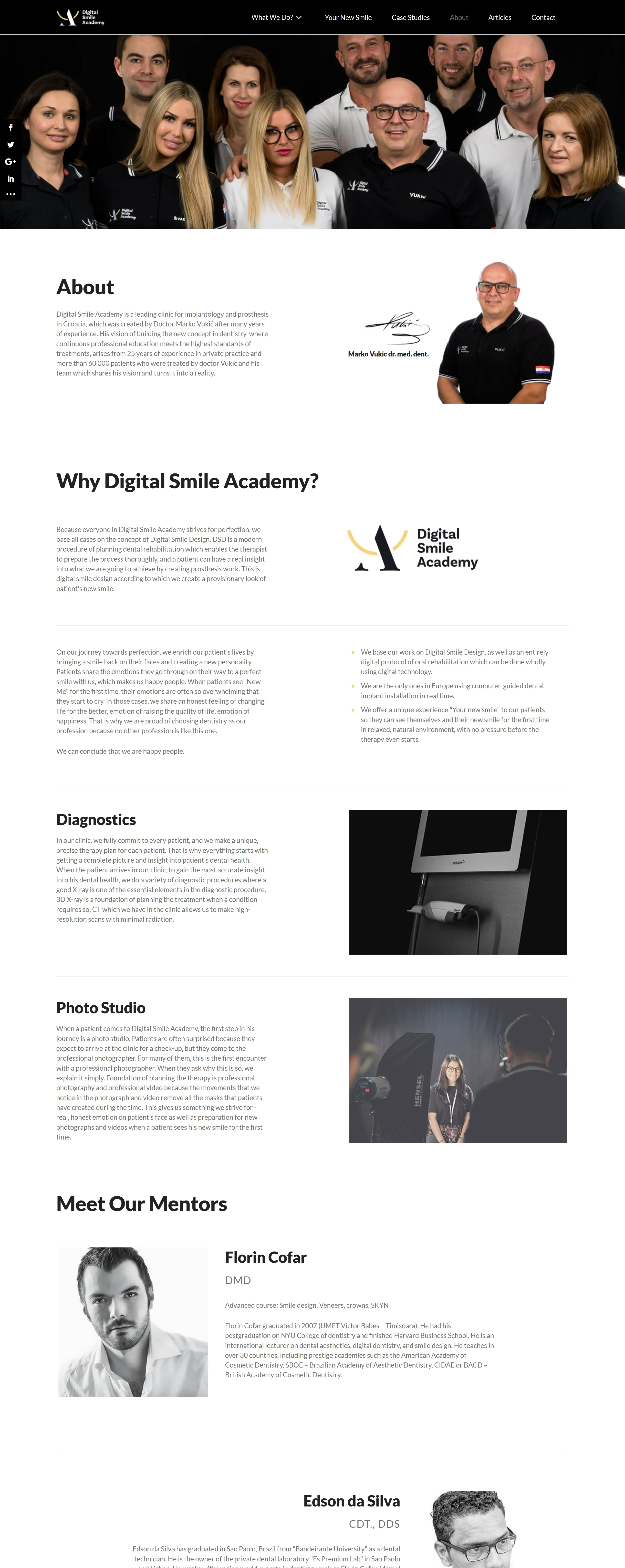 Digital Smile Academy Страница о компании Digital Smile Academy, тематика — Здоровье и фитнес, цвета — Белый, Черный, стиль — Корпоративный, Минимализм, типографика — Без засечек