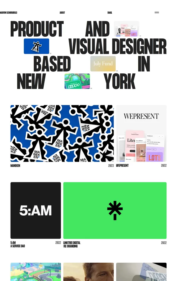 Портфолио Marvin Schwaibold, тематика — Дизайн, цвета — Белый, Черный, Серый, стиль — Типографика, Брутализм, типографика — Без засечек, Декоративные