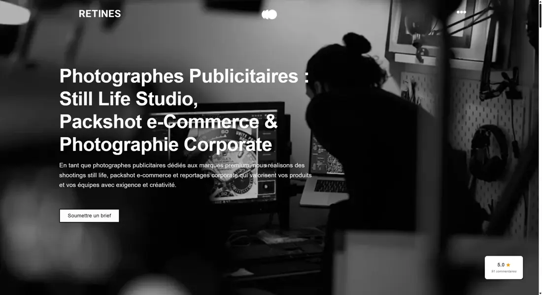 Секция «Услуги» с сайта https://retines.fr/, тематика — Дизайн, цвета — Черный, Серый, стиль — Минимализм, Типографика, типографика — Без засечек