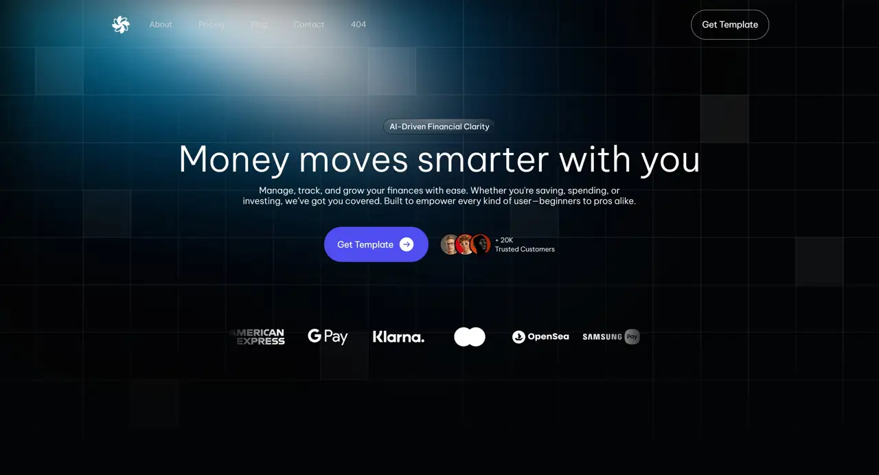 Секция «Первый экран» с сайта https://finsight.framer.ai/, тематика — Финансы, цвета — Черный, стиль — Корпоративный, Минимализм, типографика — Без засечек