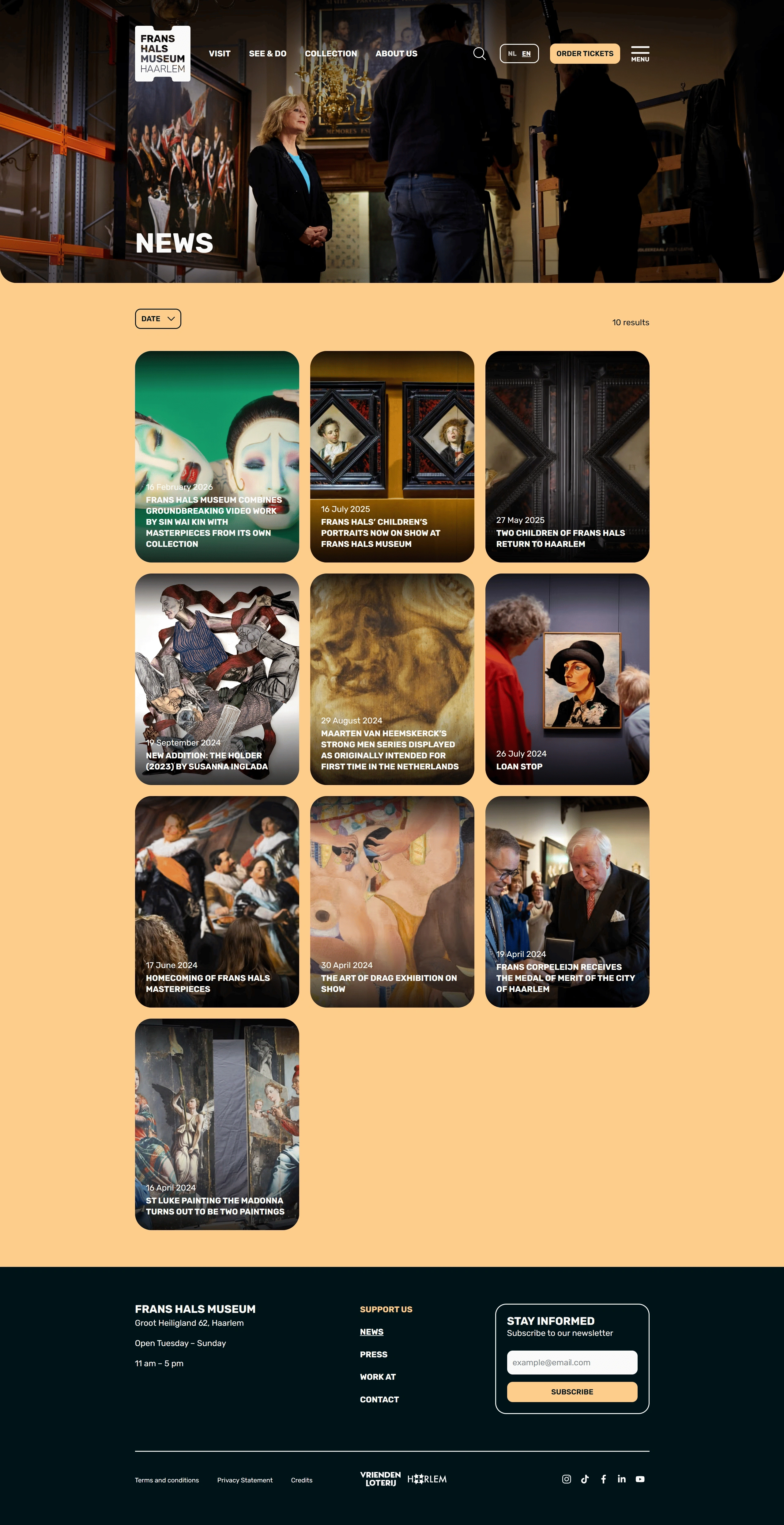 Frans Hals Museum Новости Frans Hals Museum, тематика — Искусство, цвета — Черный, Серый, Желтый, стиль — Корпоративный, Карточный, типографика — Без засечек