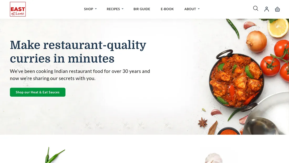 Секция «Первый экран» с сайта https://www.eastathome.com/, тематика — Еда и напитки, цвета — Белый, стиль — Минимализм, типографика — Без засечек