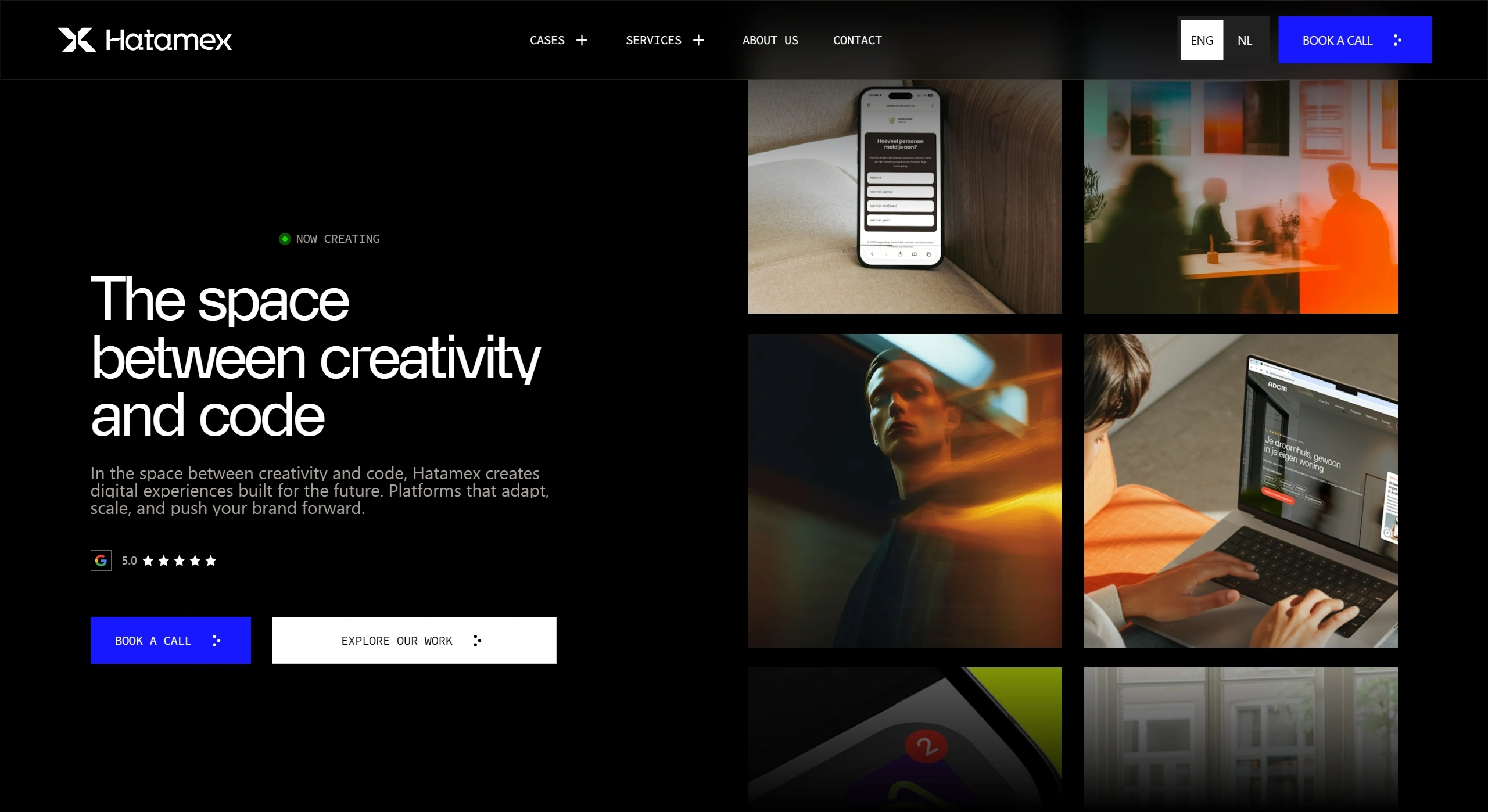 Hatamex Digital Agency Секция «Первый экран» с сайта https://www.hatamex.agency/en, тематика — Агентство , цвета — Черный, Серый, стиль — Корпоративный, Минимализм, типографика — Без засечек