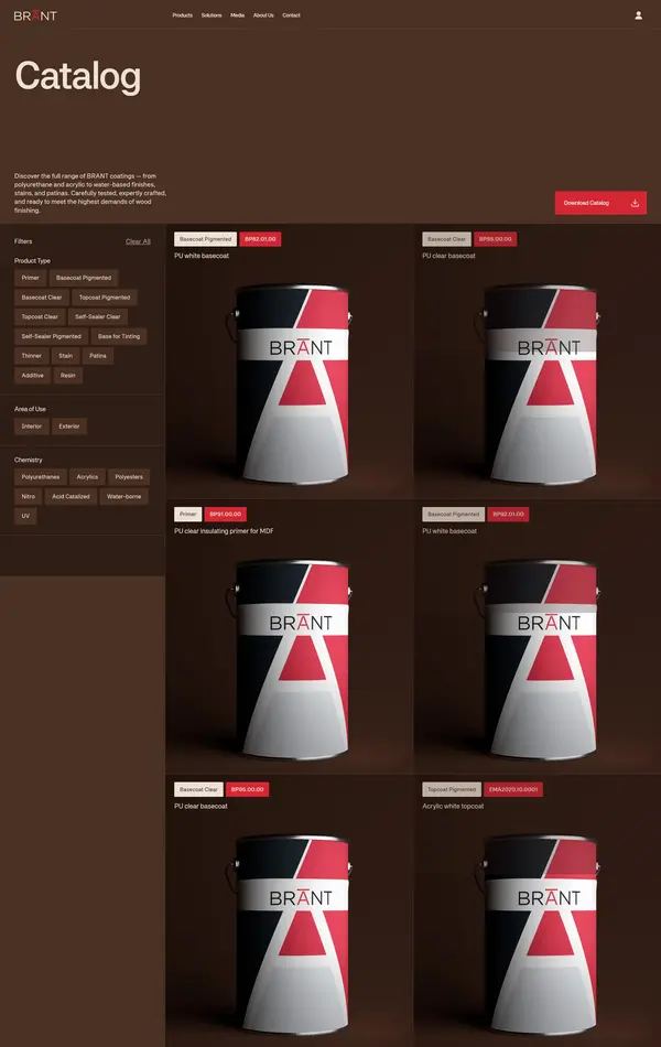 Каталог BRANT, тематика — Производство, цвета — Черный, стиль — Корпоративный, типографика — Без засечек