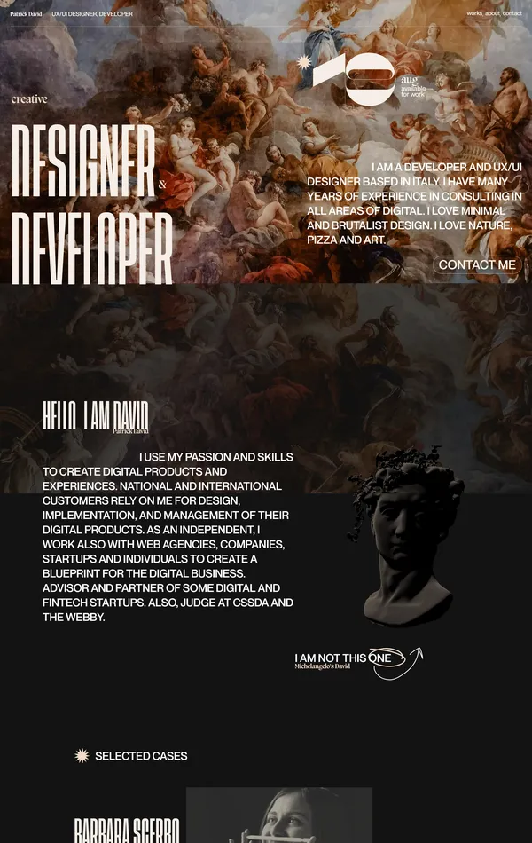 Портфолио Patrick David, тематика — Дизайн, цвета — Черный, Серый, стиль — Типографика, Брутализм, типографика — Без засечек, Декоративные