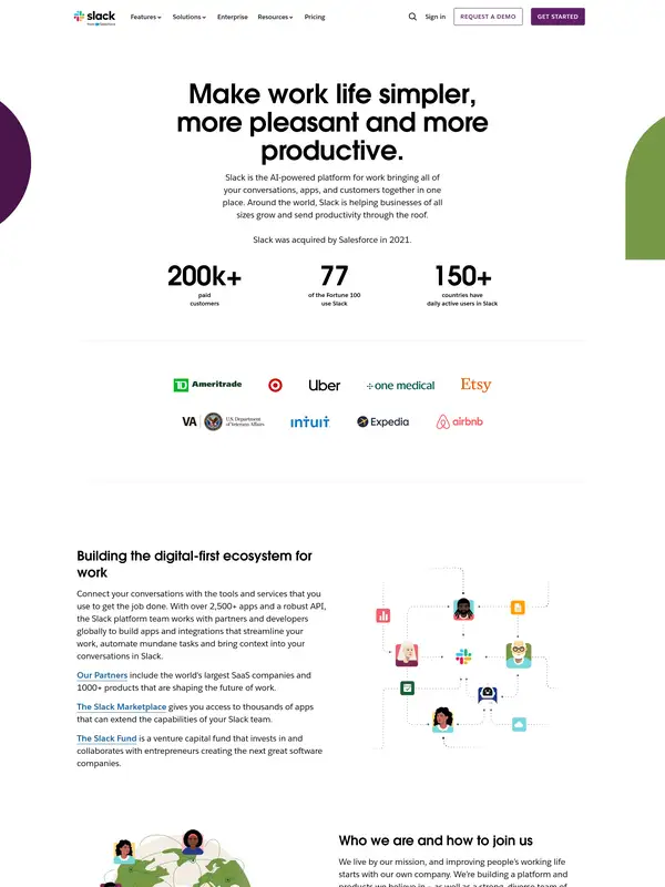 Главная Slack, тематика — SaaS, цвета — Белый, Черный, Серый, стиль — Корпоративный, Минимализм, типографика — Без засечек