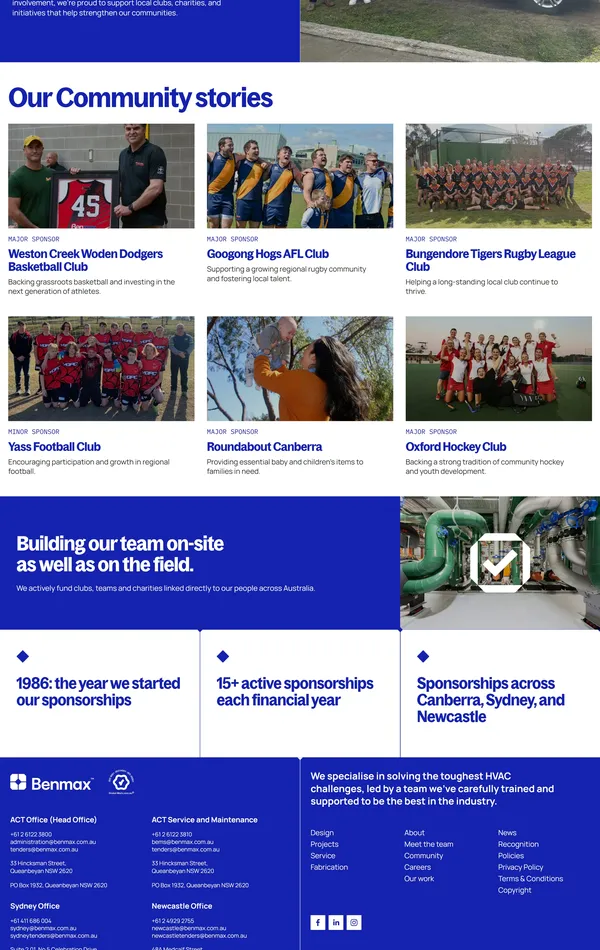 Страница о компании Benmax, тематика — Бизнес и профессиональные услуги, цвета — Белый, Серый, Синий, стиль — Корпоративный, типографика — Без засечек