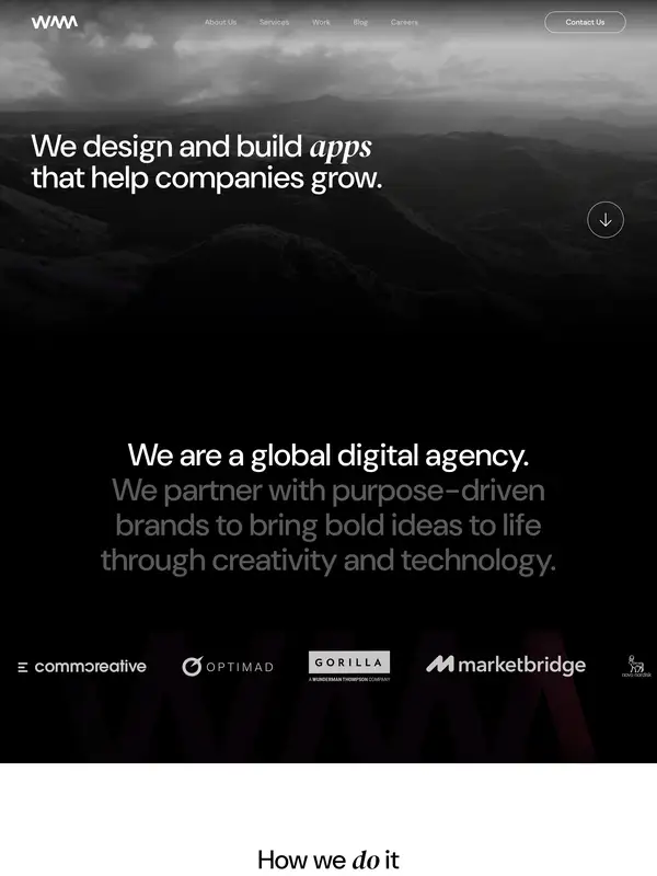 Главная WAM Digital, тематика — Агентство , цвета — Белый, Черный, Серый, стиль — Корпоративный, Минимализм, типографика — Без засечек