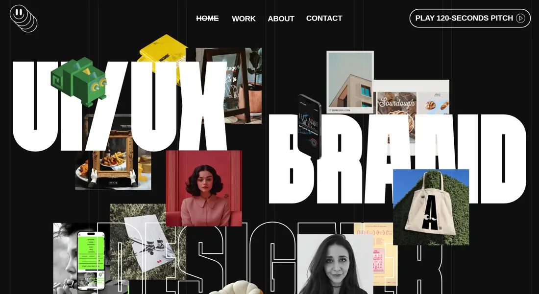 Секция «Первый экран» с сайта https://lucavolino.com/, тематика — Дизайн, цвета — Белый, Черный, Серый, стиль — Типографика, Брутализм, типографика — Без засечек, Декоративные