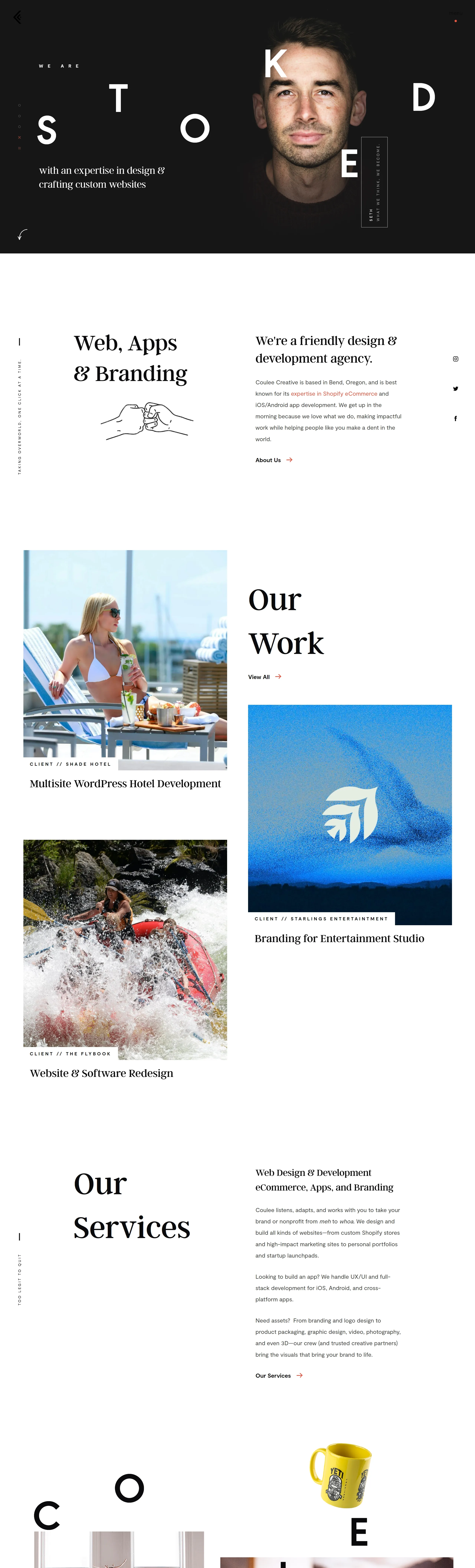 Главная Coulee Creative, тематика — Дизайн, цвета — Белый, Черный, Серый, стиль — Минимализм, Типографика, типографика — С засечками, Без засечек