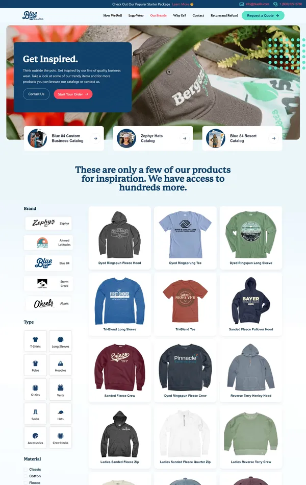 Каталог Blue 84 Custom, тематика — Одежда, цвета — Белый, Черный, Серый, стиль — Корпоративный, типографика — Без засечек