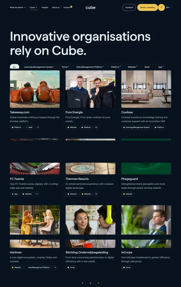 Портфолио Cube, тематика — SaaS, цвета — Черный, Серый, стиль — Корпоративный, типографика — Без засечек