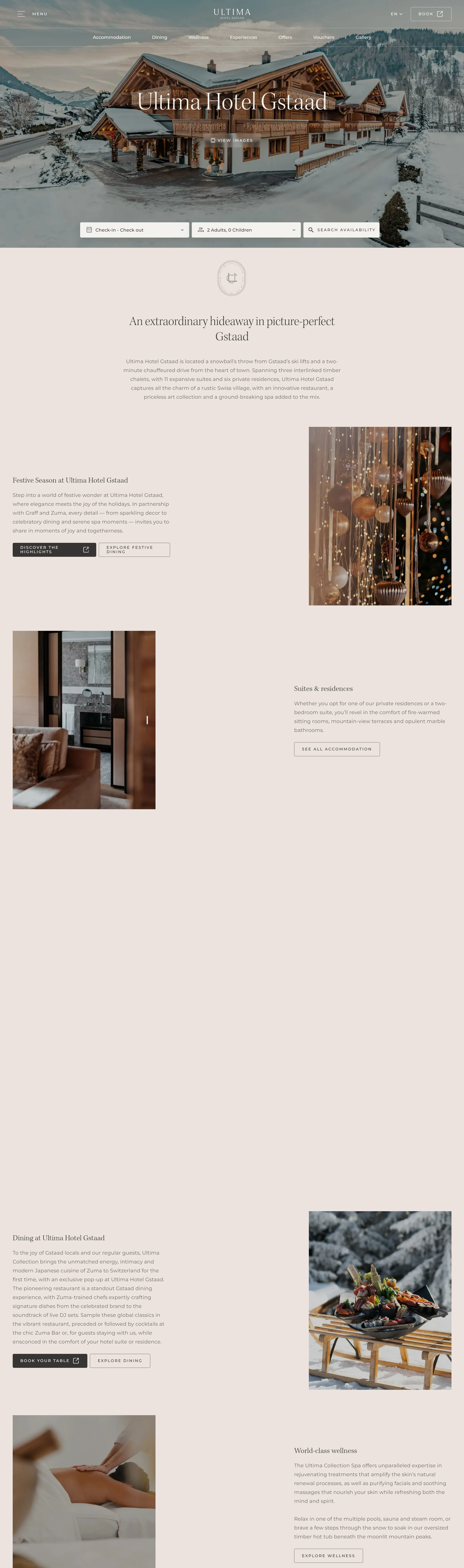 Главная Ultima Hotel, тематика — Путешествия и туризм, цвета — Белый, Серый, стиль — Корпоративный, типографика — Без засечек