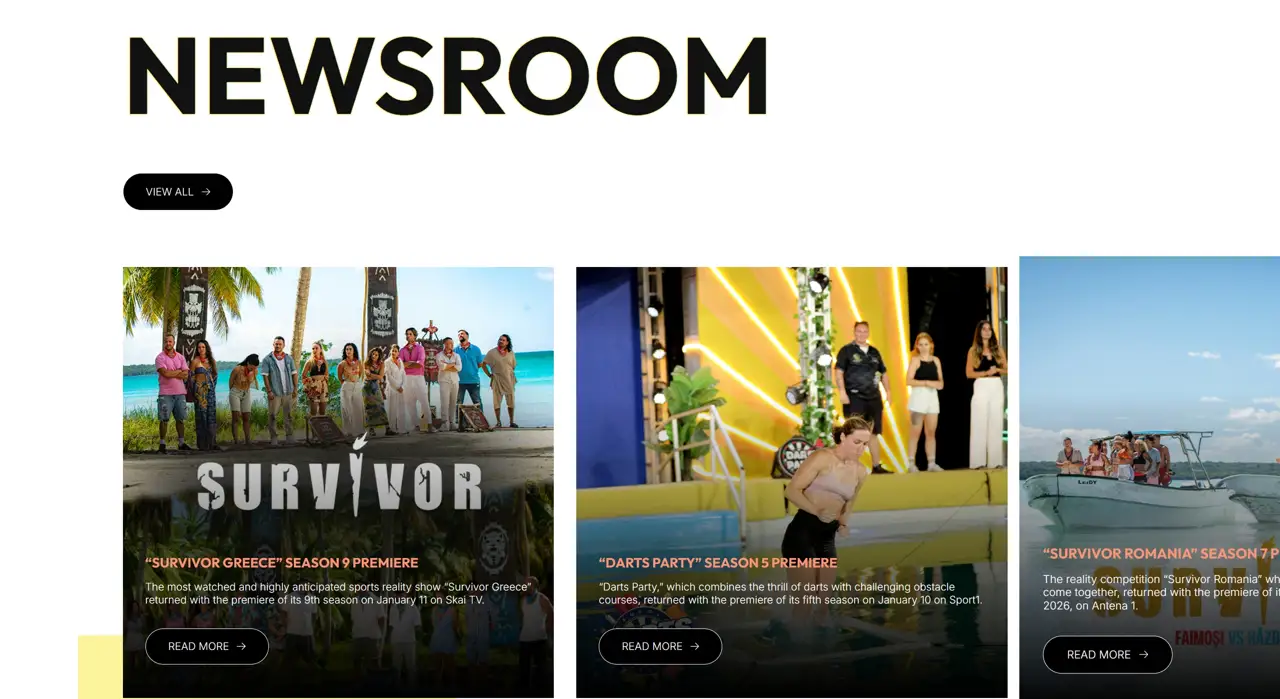 Секция «Новости» с сайта https://acunmedya.com/en/, тематика — Медиа, цвета — Белый, Черный, Серый, стиль — Корпоративный, Карточный, типографика — Без засечек, Декоративные