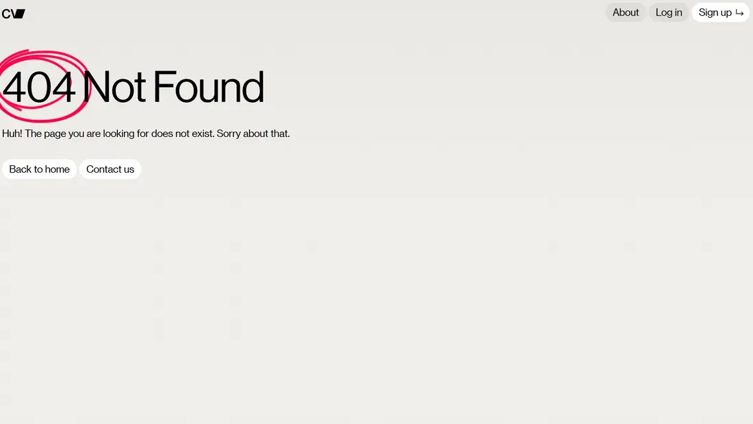 404-страница SuperHi.cv, тематика — Другое, цвета — Белый, стиль — Минимализм, типографика — Без засечек