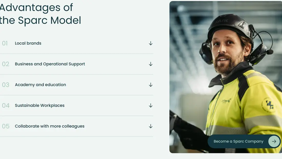 Секция «Преимущества» с сайта https://www.sparcgroup.se/en, тематика — Логистика, цвета — Белый, Серый, стиль — Корпоративный, Минимализм, типографика — Без засечек