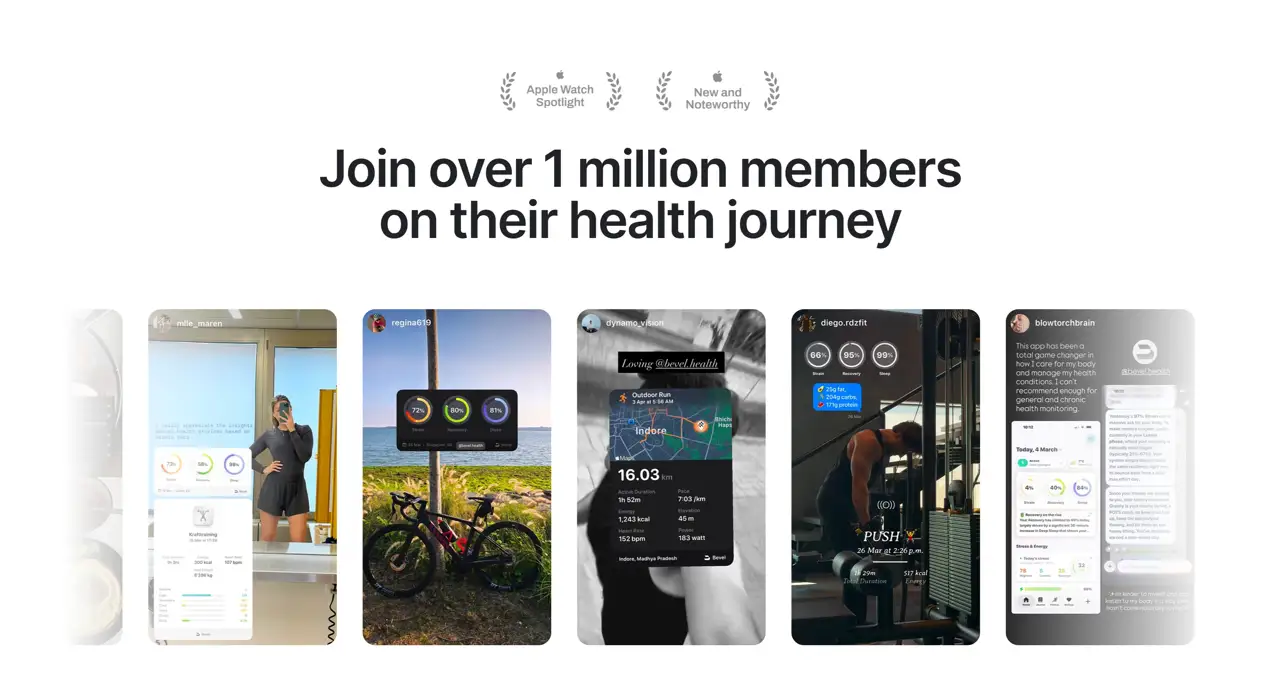Секция «Отзывы» с сайта https://www.bevel.health/?r=0, тематика — Здоровье и фитнес, цвета — Белый, Черный, Серый, стиль — Карточный, Минимализм, типографика — Без засечек