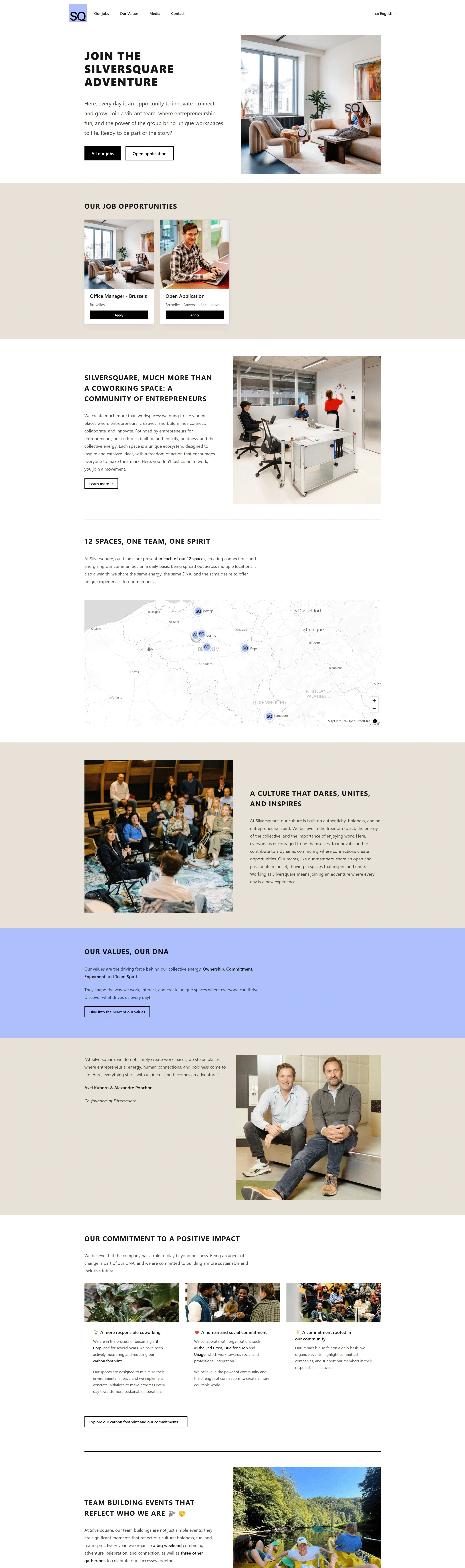 Silversquare Страница карьеры Silversquare, тематика — Комьюнити, цвета — Белый, Серый, стиль — Корпоративный, Минимализм, типографика — Без засечек