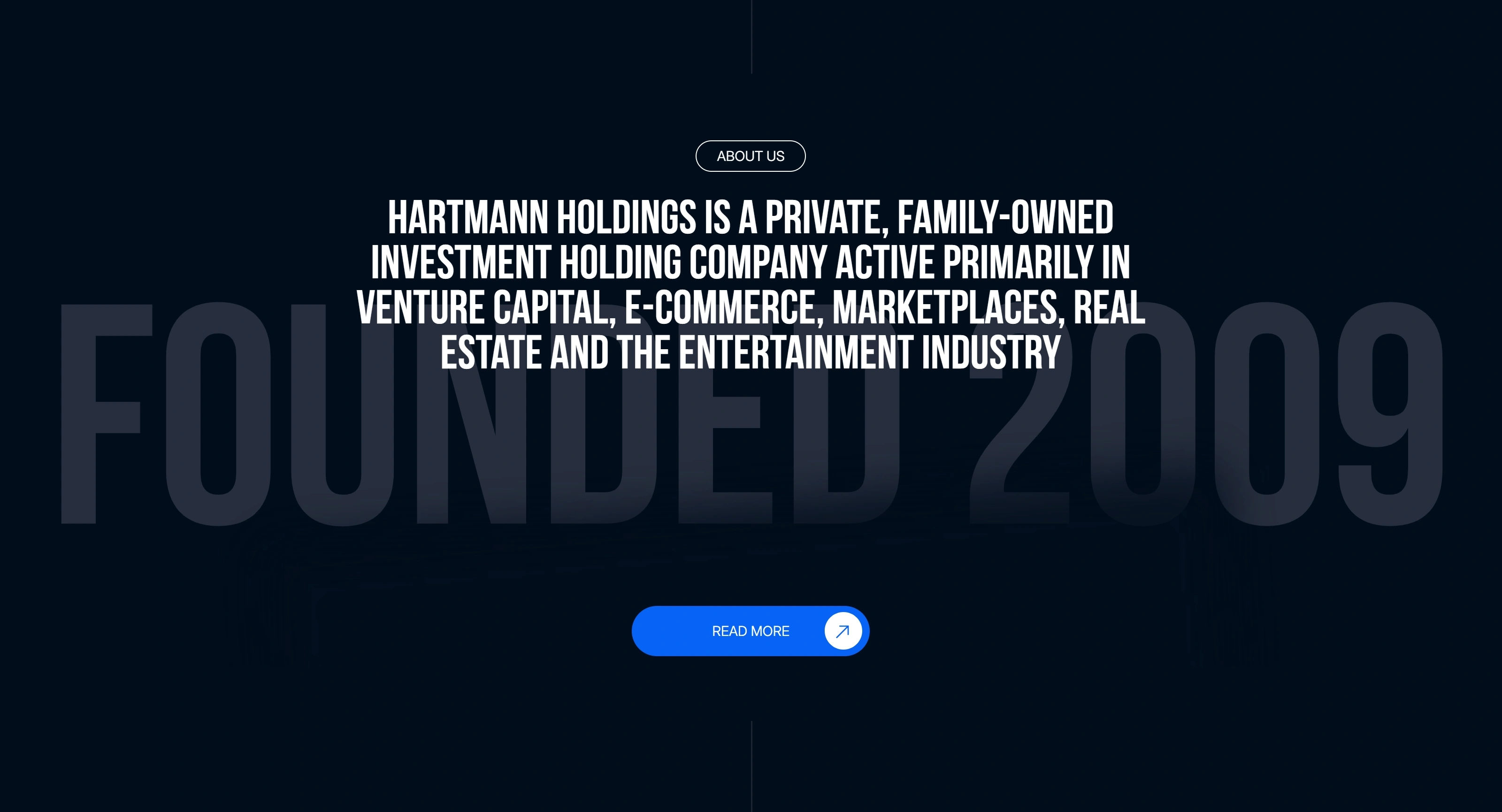 Hartmann Holdings Секция «О компании» с сайта https://hartmann.holdings/, тематика — Другое, цвета — Черный, стиль — Корпоративный, типографика — Без засечек, Декоративные