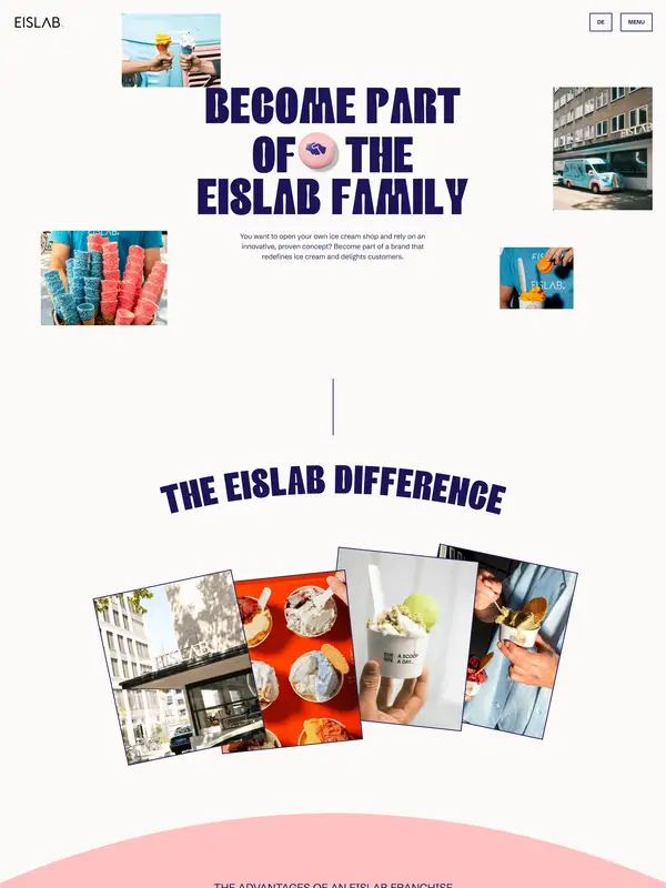 Лендинг Eislab, тематика — Еда и напитки, цвета — Белый, Серый, стиль — Минимализм, Брутализм, типографика — Без засечек, Декоративные