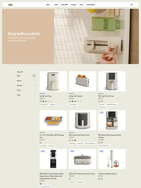 Каталог bella Kitchen Appliances, тематика — Интернет-магазин, цвета — Белый, Серый, стиль — Минимализм, типографика — Без засечек