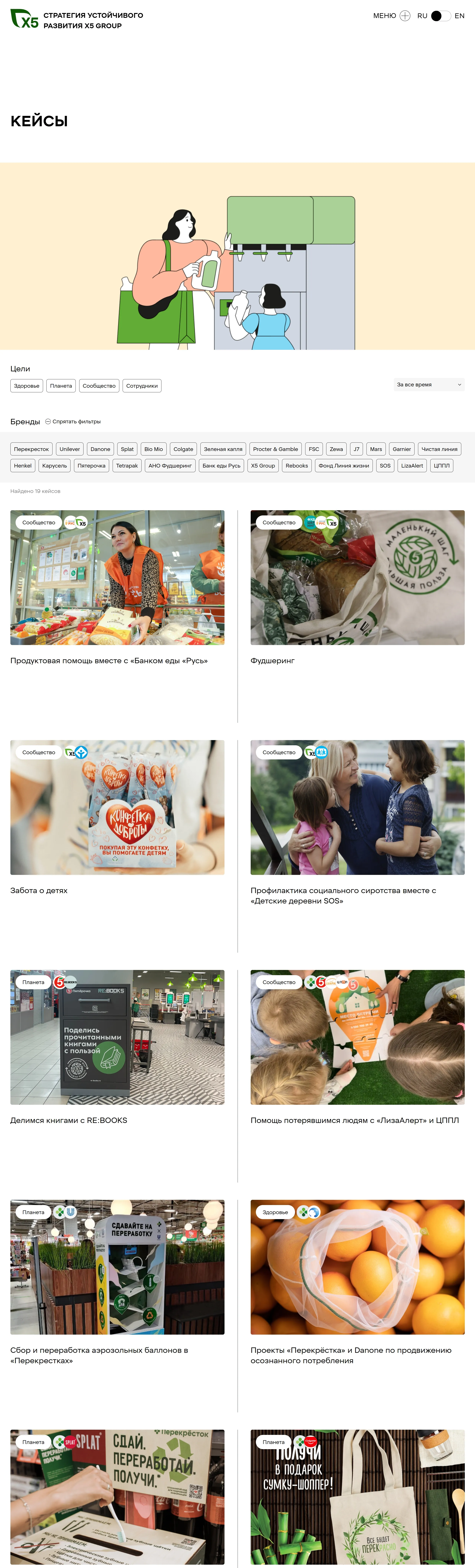 Блог X5 Group, тематика — Розничная торговля, цвета — Белый, Серый, стиль — Корпоративный, типографика — Без засечек