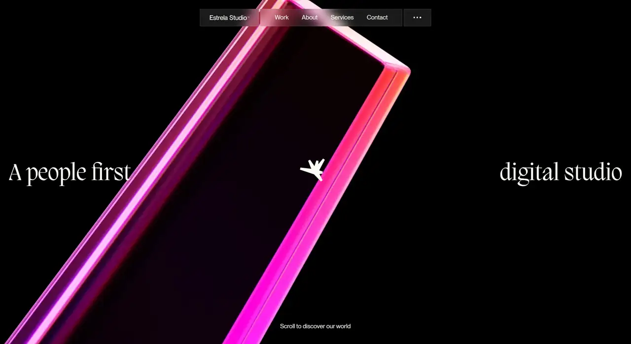 Секция «Первый экран» с сайта https://estrela.studio/, тематика — Агентство , цвета — Черный, стиль — Минимализм, типографика — С засечками