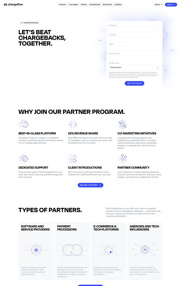 Контакты Chargeflow Connect, тематика — Финансы, цвета — Белый, Черный, стиль — Корпоративный, Минимализм, типографика — Без засечек