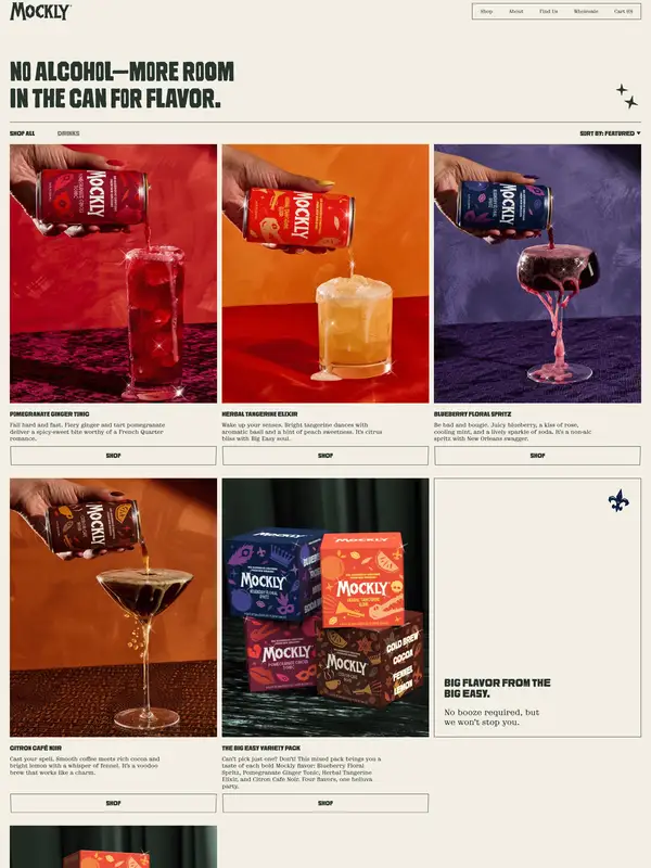Каталог Drink Mockly, тематика — Еда и напитки, цвета — Белый, Черный, Серый, стиль — Брутализм, типографика — Декоративные