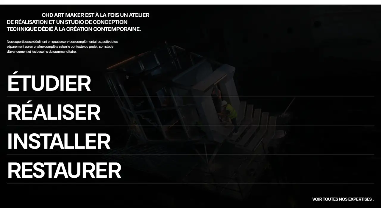 Секция «Услуги» с сайта https://www.chdartmaker.com/, тематика — Дизайн, цвета — Черный, Серый, стиль — Минимализм, типографика — Без засечек