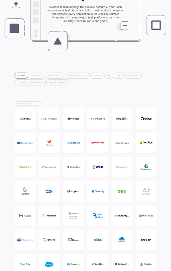 Продукт Suridata, тематика — SaaS, цвета — Белый, стиль — Корпоративный, типографика — Без засечек