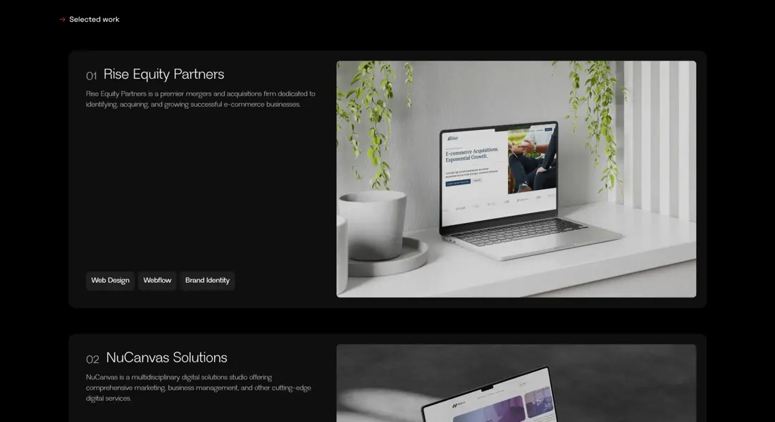 Секция «Кейсы» с сайта https://www.simetri.studio/, тематика — Бизнес и профессиональные услуги, цвета — Черный, Серый, стиль — Корпоративный, Минимализм, типографика — Без засечек