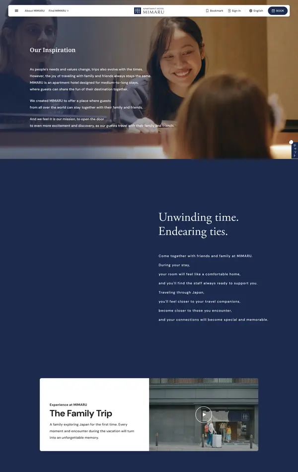 Страница о компании MIMARU, тематика — Путешествия и туризм, цвета — Белый, Черный, Серый, стиль — Корпоративный, Минимализм, типографика — Без засечек