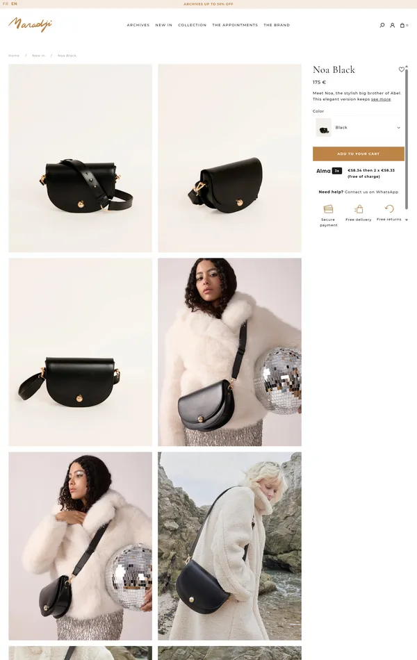 Продукт Maradji, тематика — Интернет-магазин, цвета — Белый, Серый, стиль — Минимализм, типографика — Без засечек