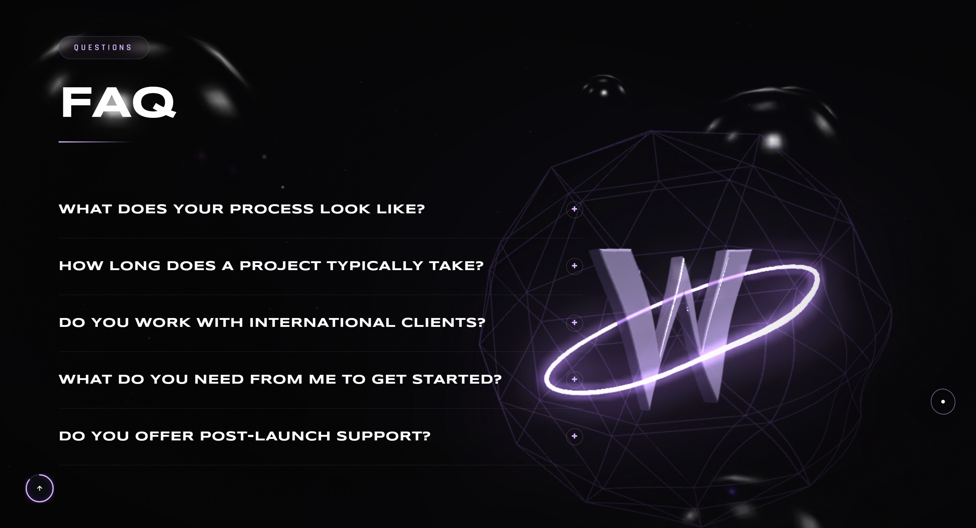 Web Tactics Секция «FAQ» с сайта https://webtactics.org/, тематика — Агентство , цвета — Черный, стиль — Полигональный, типографика — Без засечек, Декоративные