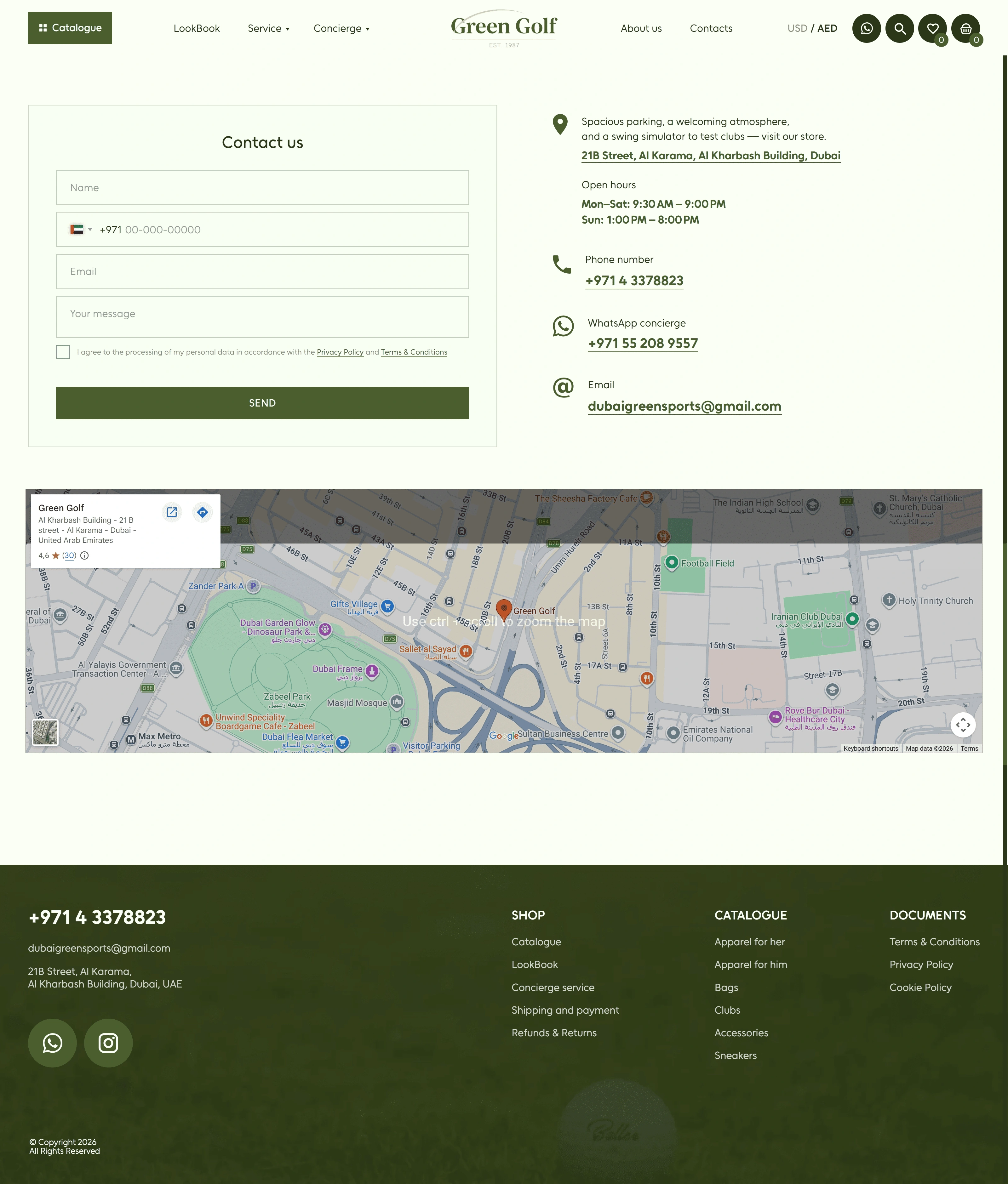 GreenGolf Контакты GreenGolf, тематика — Интернет-магазин, цвета — Белый, Черный, Серый, стиль — Корпоративный, Минимализм, типографика — Без засечек