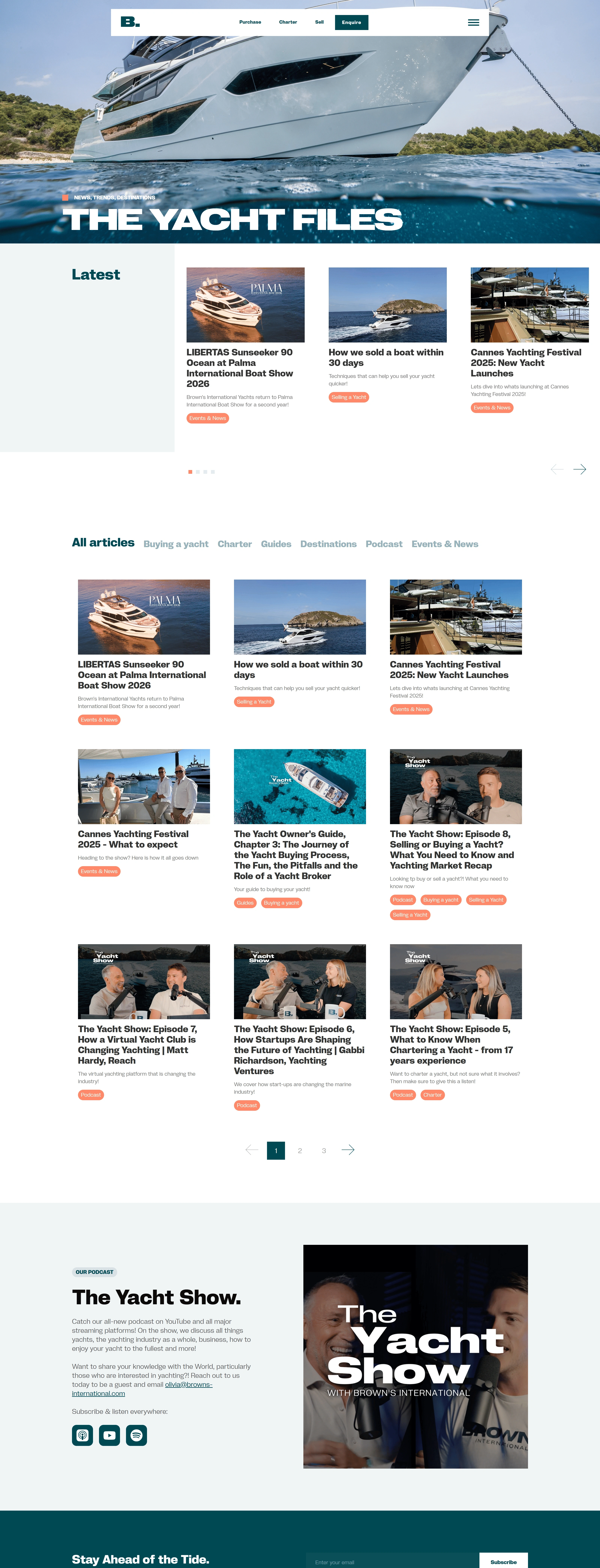 Brown's International Yachts Блог Brown's International Yachts, тематика — Другое, цвета — Белый, Серый, стиль — Корпоративный, Карточный, типографика — Без засечек, Декоративные