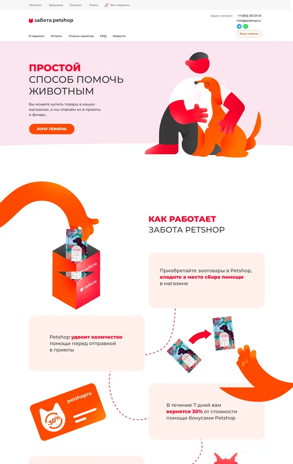 Лендинг Petshop, тематика — Домашние животные, цвета — Белый, стиль — Корпоративный, типографика — Без засечек