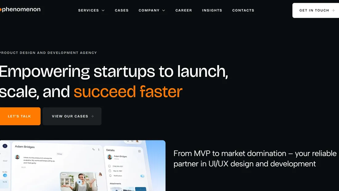 Секция «Призыв к действию» с сайта https://phenomenonstudio.com/, тематика — Агентство , цвета — Белый, Черный, стиль — Корпоративный, Минимализм, типографика — Без засечек