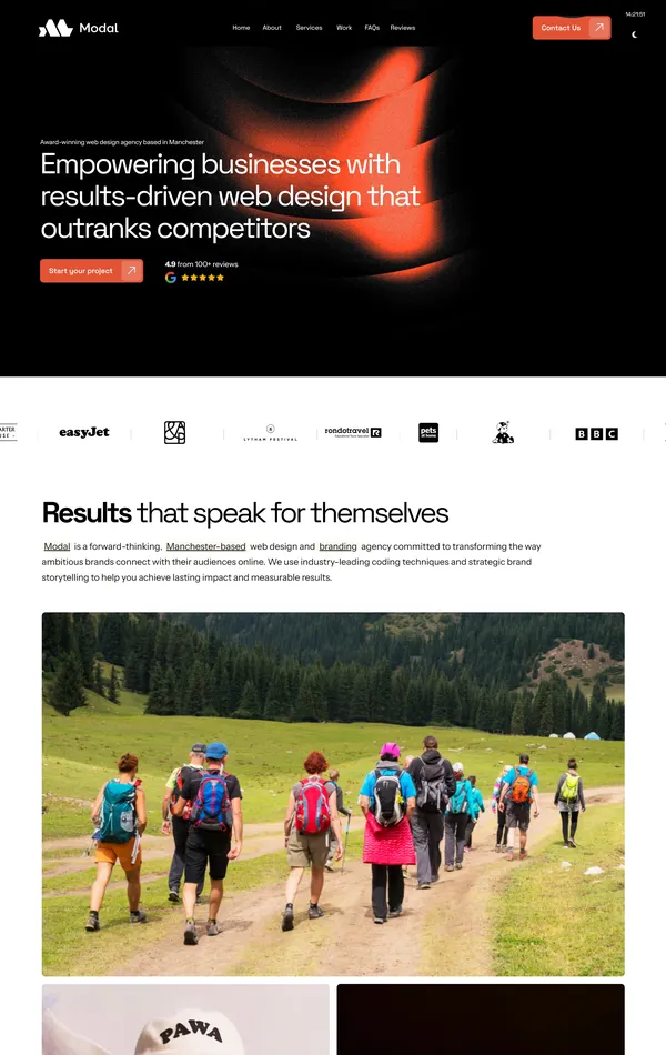 Главная Modal, тематика — Дизайн, цвета — Белый, Черный, Серый, стиль — Корпоративный, Минимализм, типографика — Без засечек