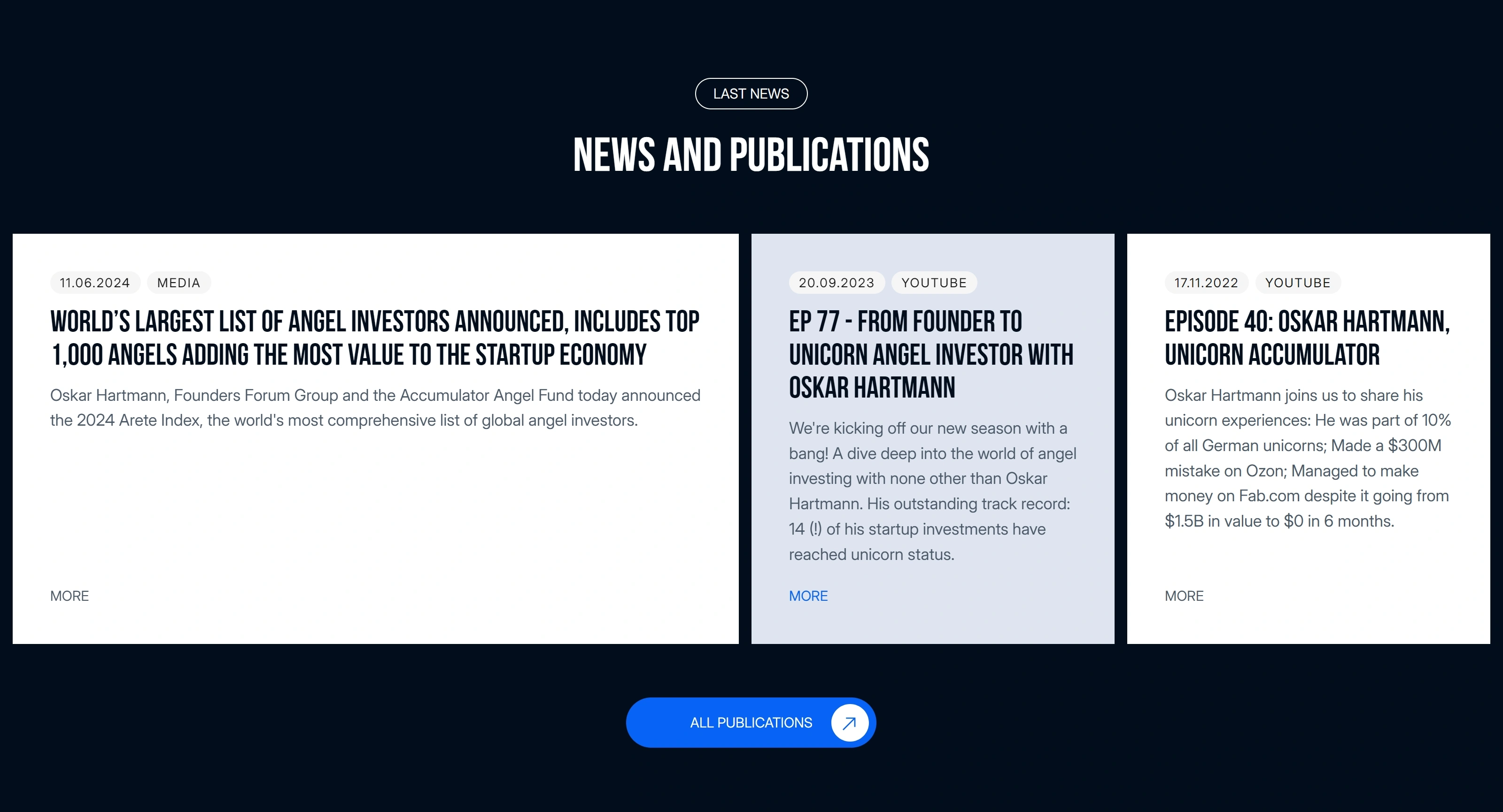 Hartmann Holdings Секция «Новости» с сайта https://hartmann.holdings/, тематика — Другое, цвета — Белый, Черный, Серый, стиль — Корпоративный, Карточный, типографика — Без засечек