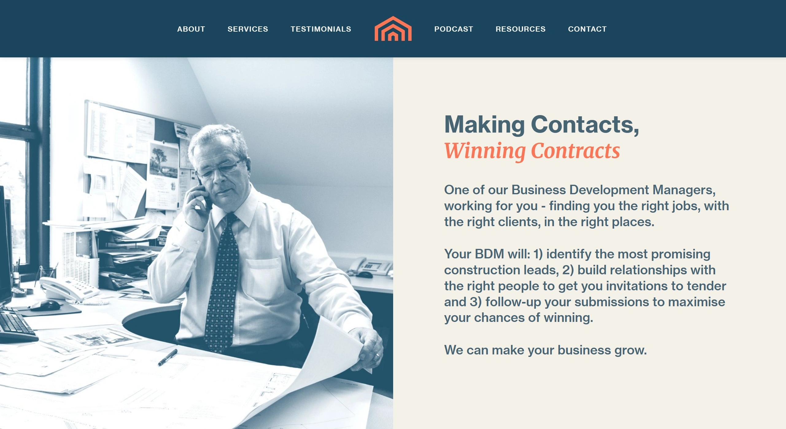 Construction Sales & Marketing Секция «Первый экран» с сайта https://www.constructionsales.co.uk/, тематика — Строительство, цвета — Белый, Черный, Серый, стиль — Корпоративный, типографика — Без засечек