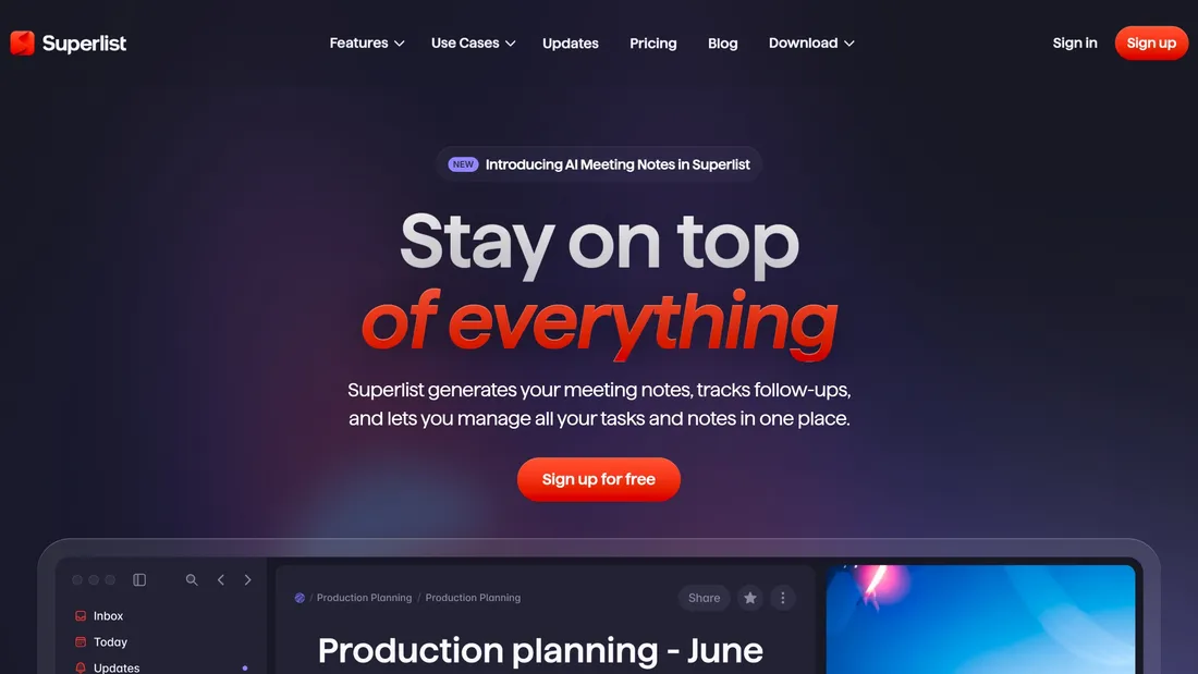 Секция «Первый экран» с сайта https://www.superlist.com/, тематика — SaaS, цвета — Черный, стиль — Корпоративный, типографика — Без засечек